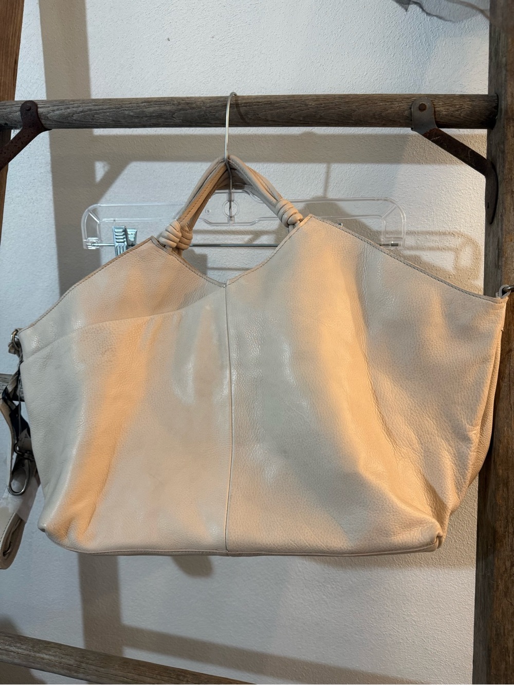 Leather Tote Bag with Knotted Handles in Oat